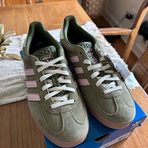 Adidas Green Sneakers with Pink Accents